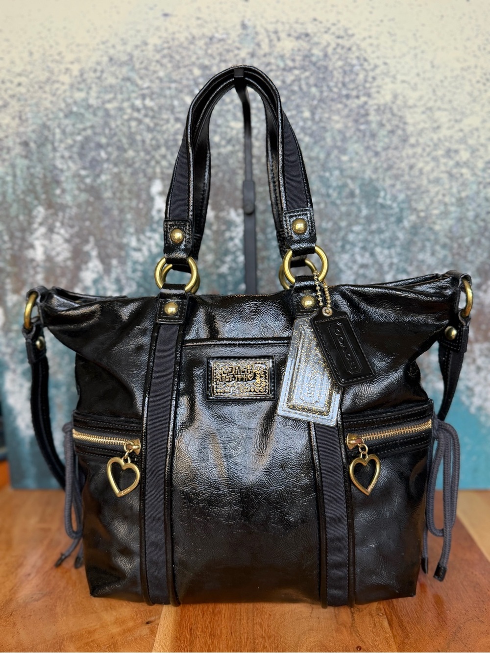 Coach Rare Archival Y2K Poppy Daisy Liquid Glass Patent‎ Shoulder Bag VGUC